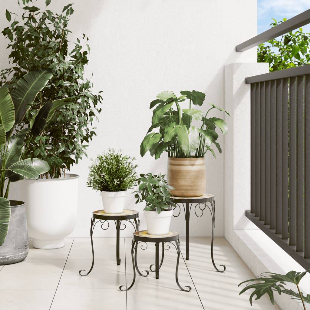 vidaXL Pflanzenständer 3 Stk. Terrakottarot und Weiß Keramik