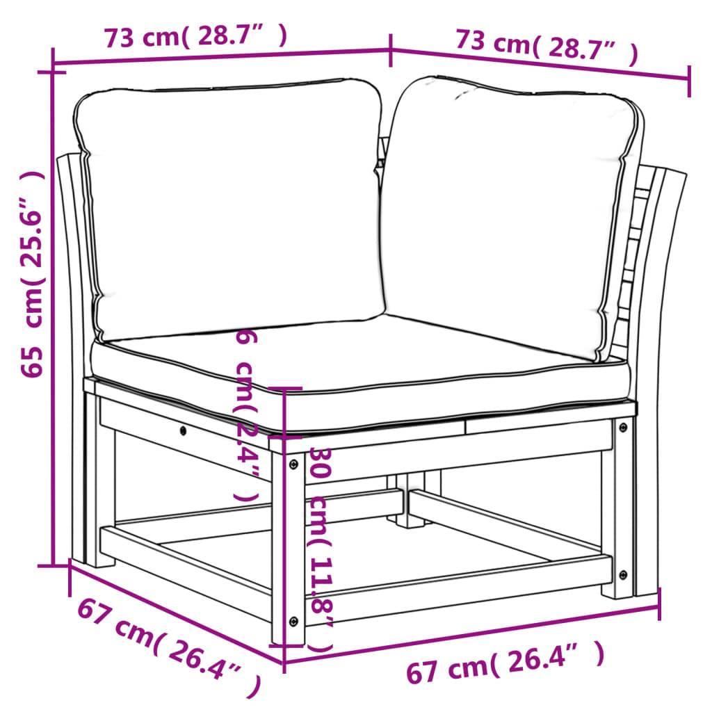 vidaXL Garten-Ecksofa mit Kissen 73x73x65 cm Massivholz Akazie