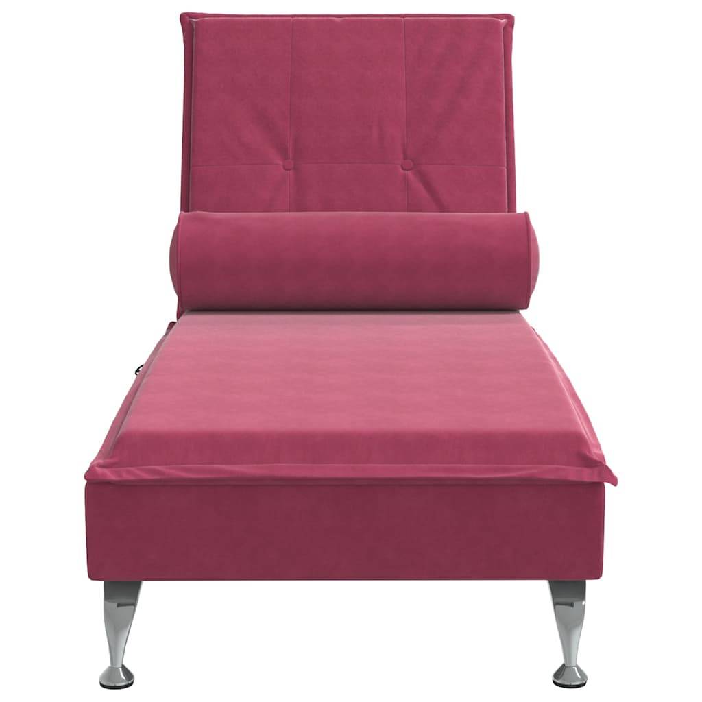 vidaXL Massage-Chaiselongue mit Nackenrolle Weinrot Samt