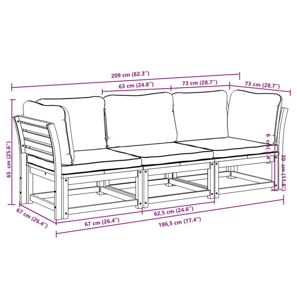 vidaXL 3-tlg. Garten-Lounge-Set mit Kissen Massivholz Akazie