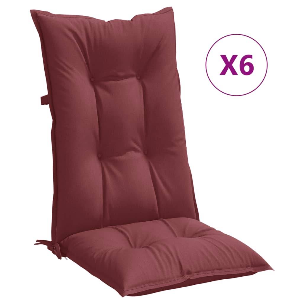 vidaXL Hochlehner-Auflagen 6 Stk. Melange Weinrot 120x50x7 cm Stoff