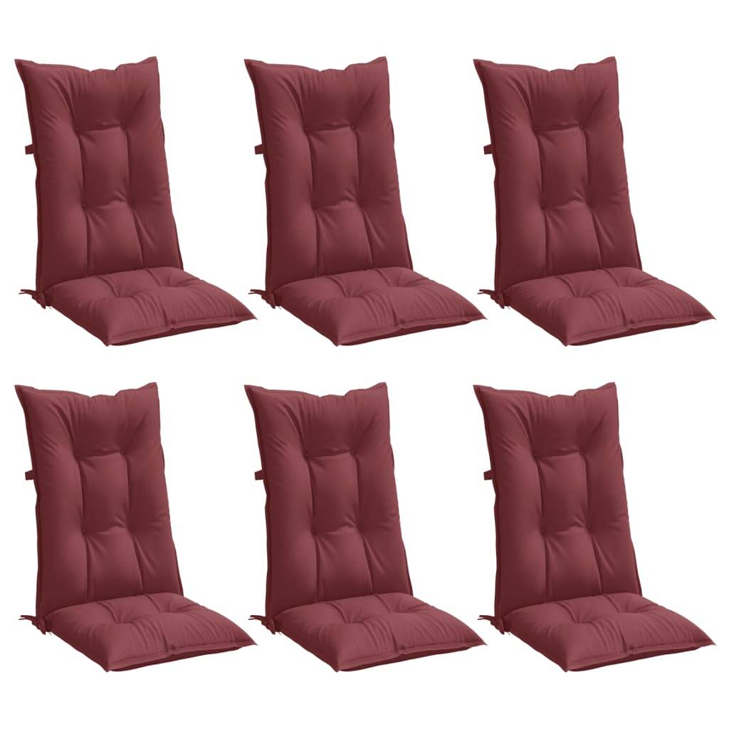 vidaXL Hochlehner-Auflagen 6 Stk. Melange Weinrot 120x50x7 cm Stoff