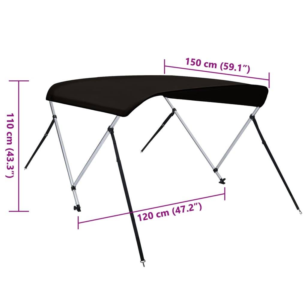 vidaXL 2-Bow Bimini Top Schwarz 150x120x110 cm