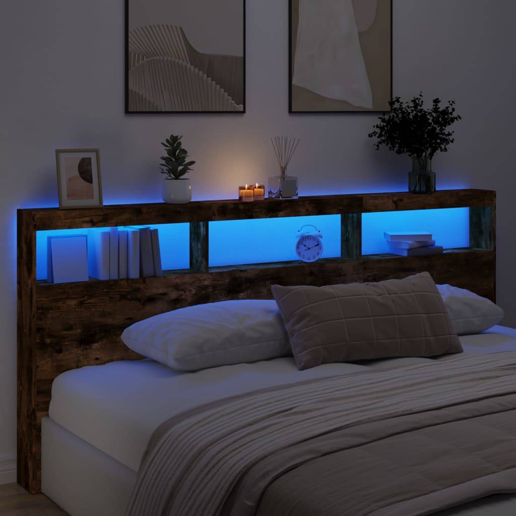 vidaXL LED-Kopfteil mit Ablage Räuchereiche 220x17x102 cm