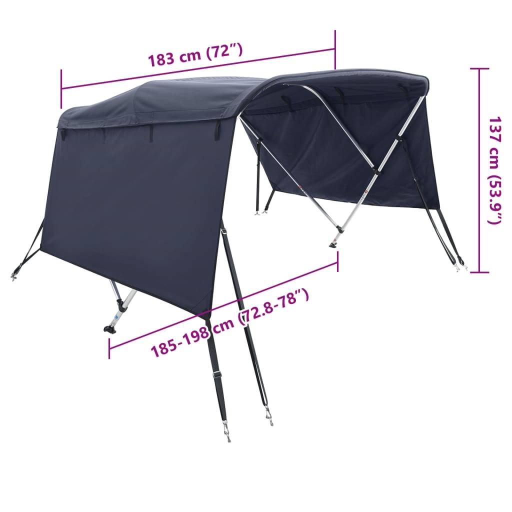 vidaXL 3-Bow Bimini-Top mit Seitenteilen 183x(185-198)x137 cm