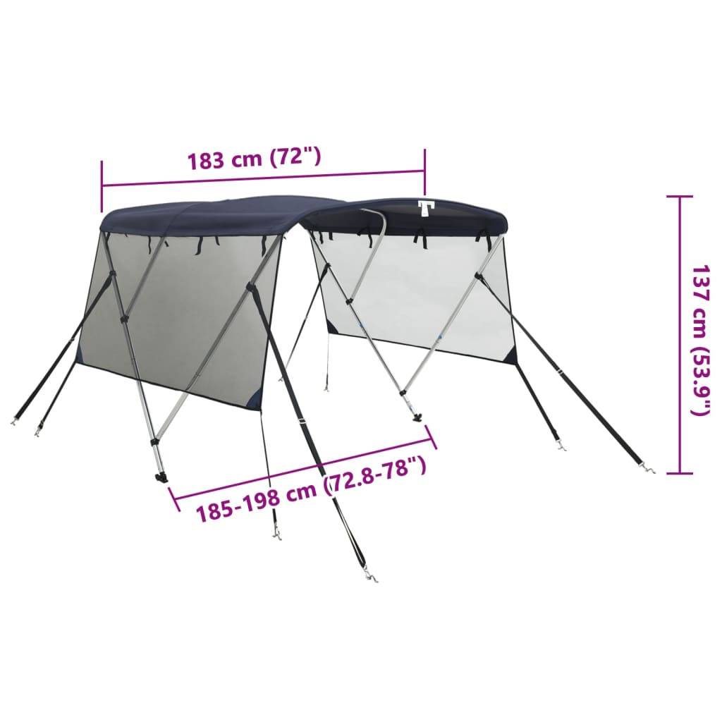vidaXL 3-Bow Bimini-Top mit Mesh-Seitenteilen 183x(185-198)x137 cm