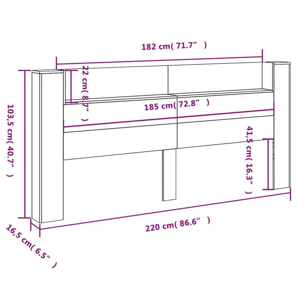 vidaXL LED-Kopfteil mit Ablagen Sonoma-Eiche 220x16,5x103,5 cm