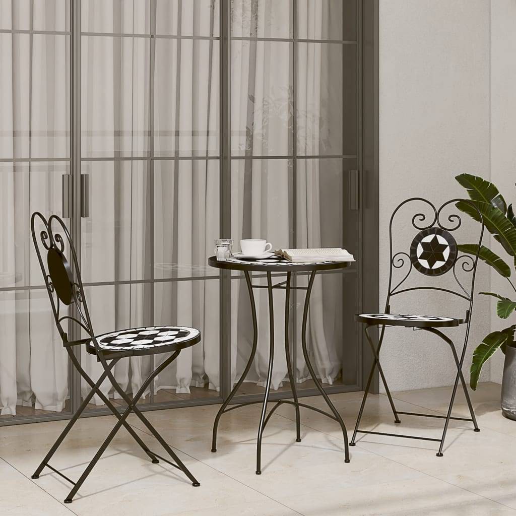 vidaXL Mosaik-Bistrotisch Schwarz und Weiß Ø50x70 cm Keramik