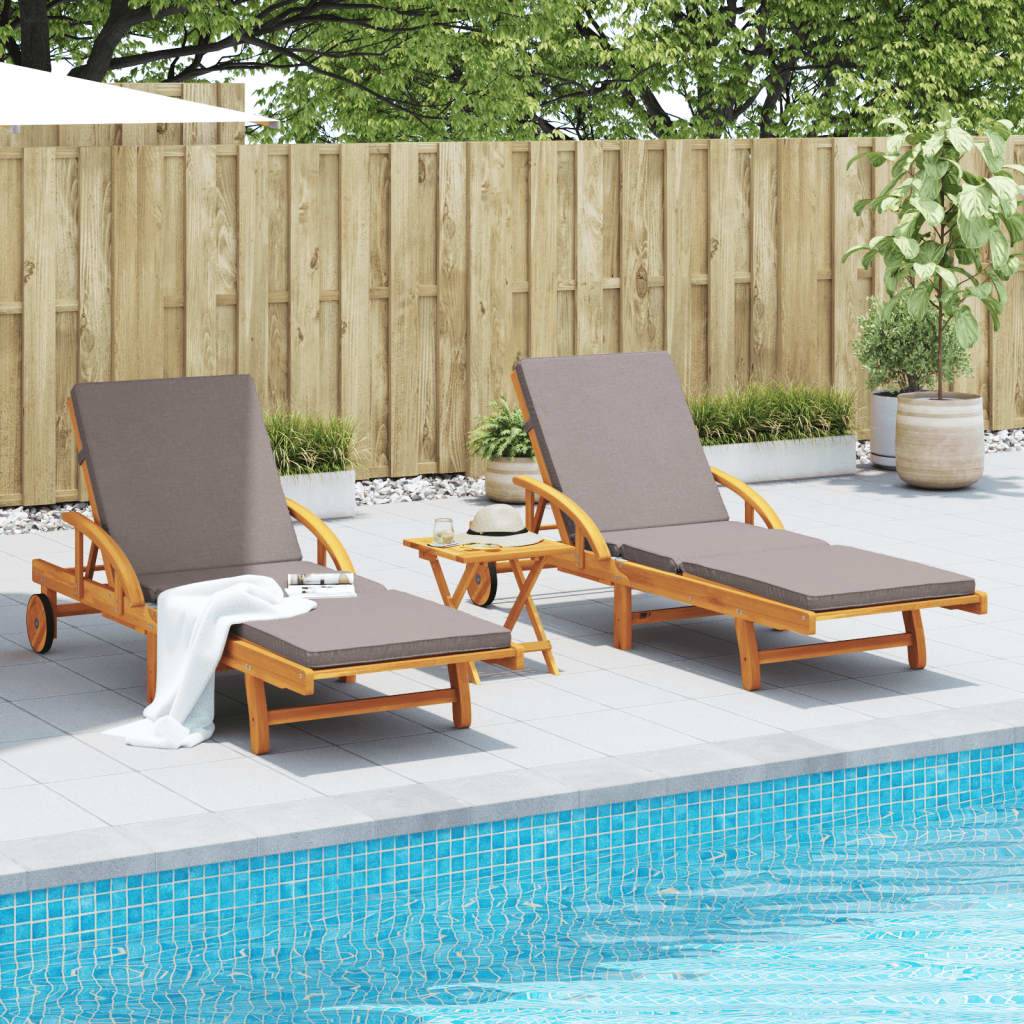 vidaXL Sonnenliegen 2 Stk. mit Tisch Massivholz Akazie