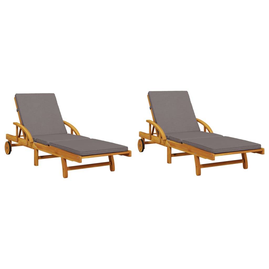 vidaXL Sonnenliegen 2 Stk. mit Tisch Massivholz Akazie