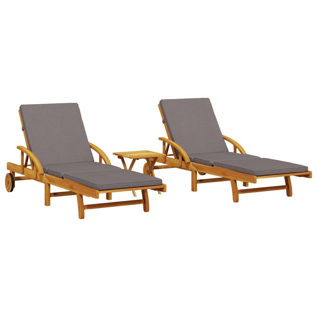 vidaXL Sonnenliegen 2 Stk. mit Tisch Massivholz Akazie