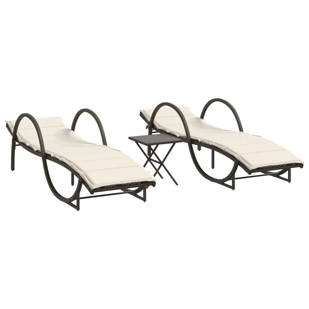 vidaXL Sonnenliegen 2 Stk. mit Tisch Braun Poly Rattan