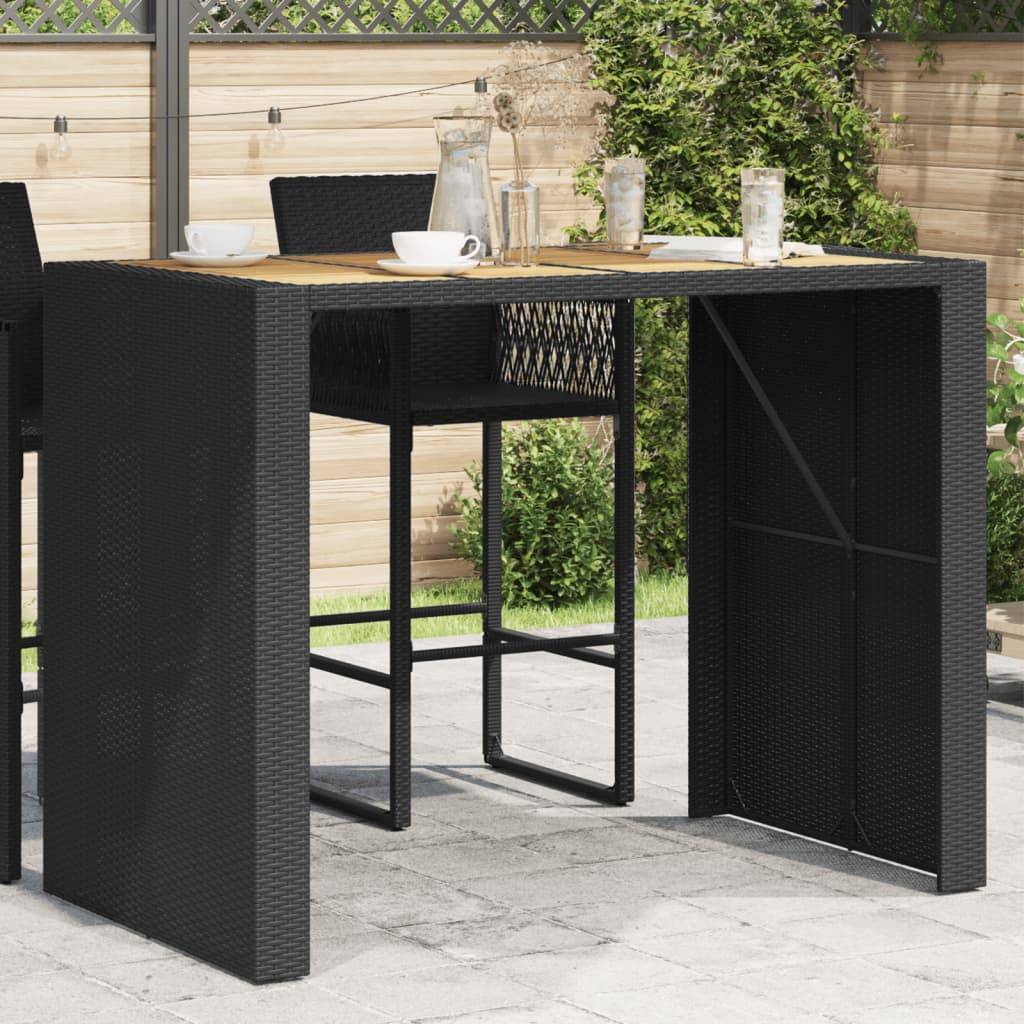 vidaXL Garten-Bartisch mit Holzplatte Schwarz 145x80x110 cm Polyrattan