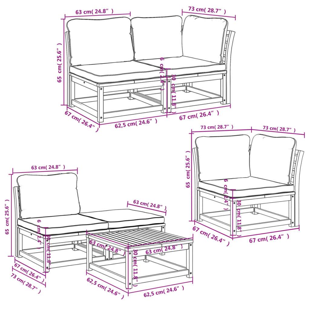 vidaXL 6-tlg. Garten-Lounge-Set mit Kissen Massivholz Akazie