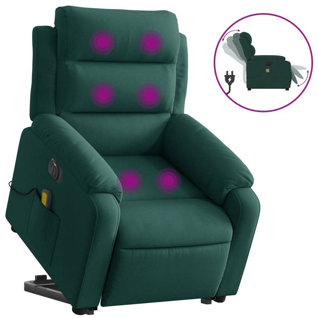 vidaXL Massagesessel mit Aufstehhilfe Elektrisch Dunkelgrün Samt