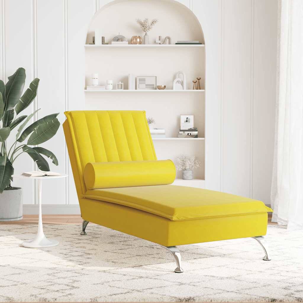 vidaXL Massage-Chaiselongue mit Nackenrolle Gelb Samt