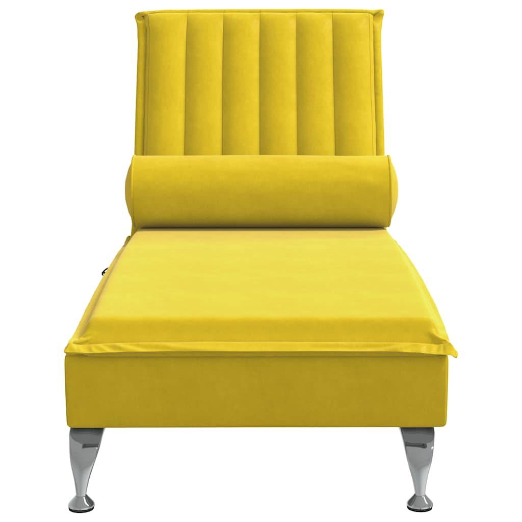 vidaXL Massage-Chaiselongue mit Nackenrolle Gelb Samt
