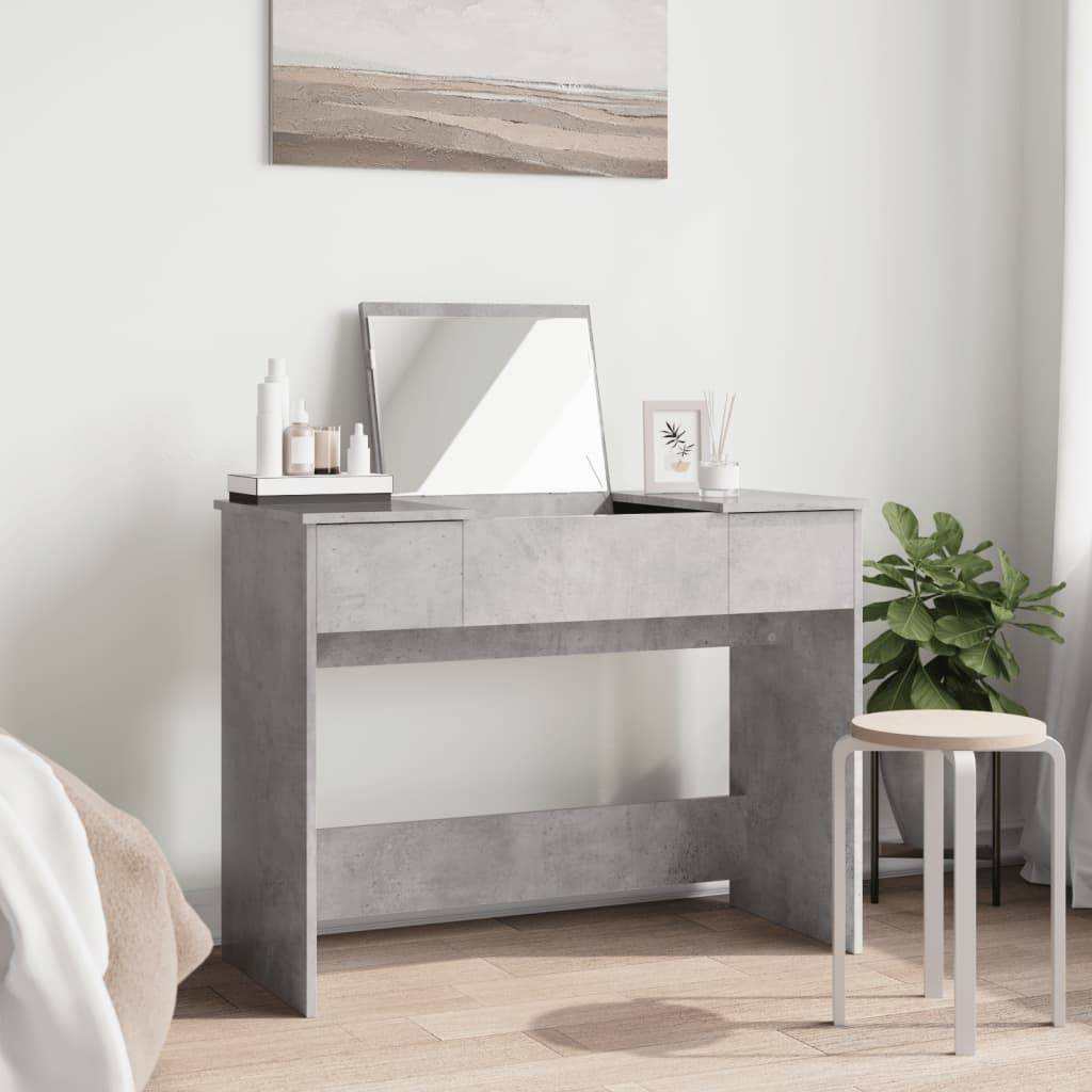 vidaXL Schminktisch mit Spiegel Betongrau 100x45x76 cm