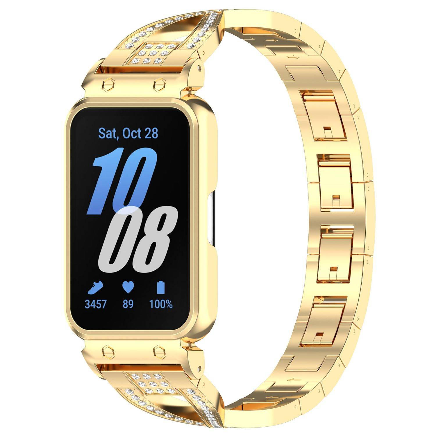 Für Samsung Galaxy Fit 3 Edelstahl Diamant Design mit integriertem Gehäuse Ersatz Armband Gold