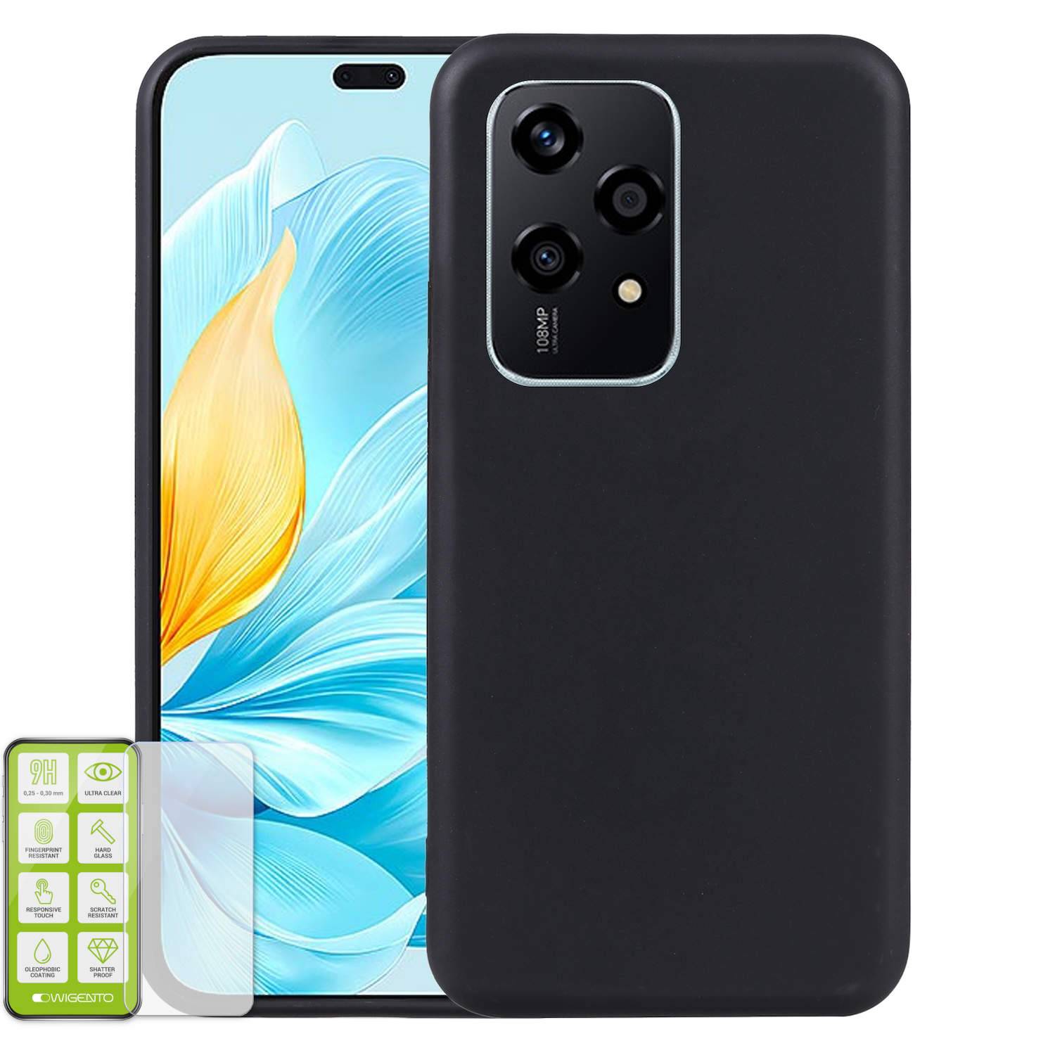 Für Honor 200 Lite Silikon TPU Schutz Hülle Schwarz + H9 Hart Glas