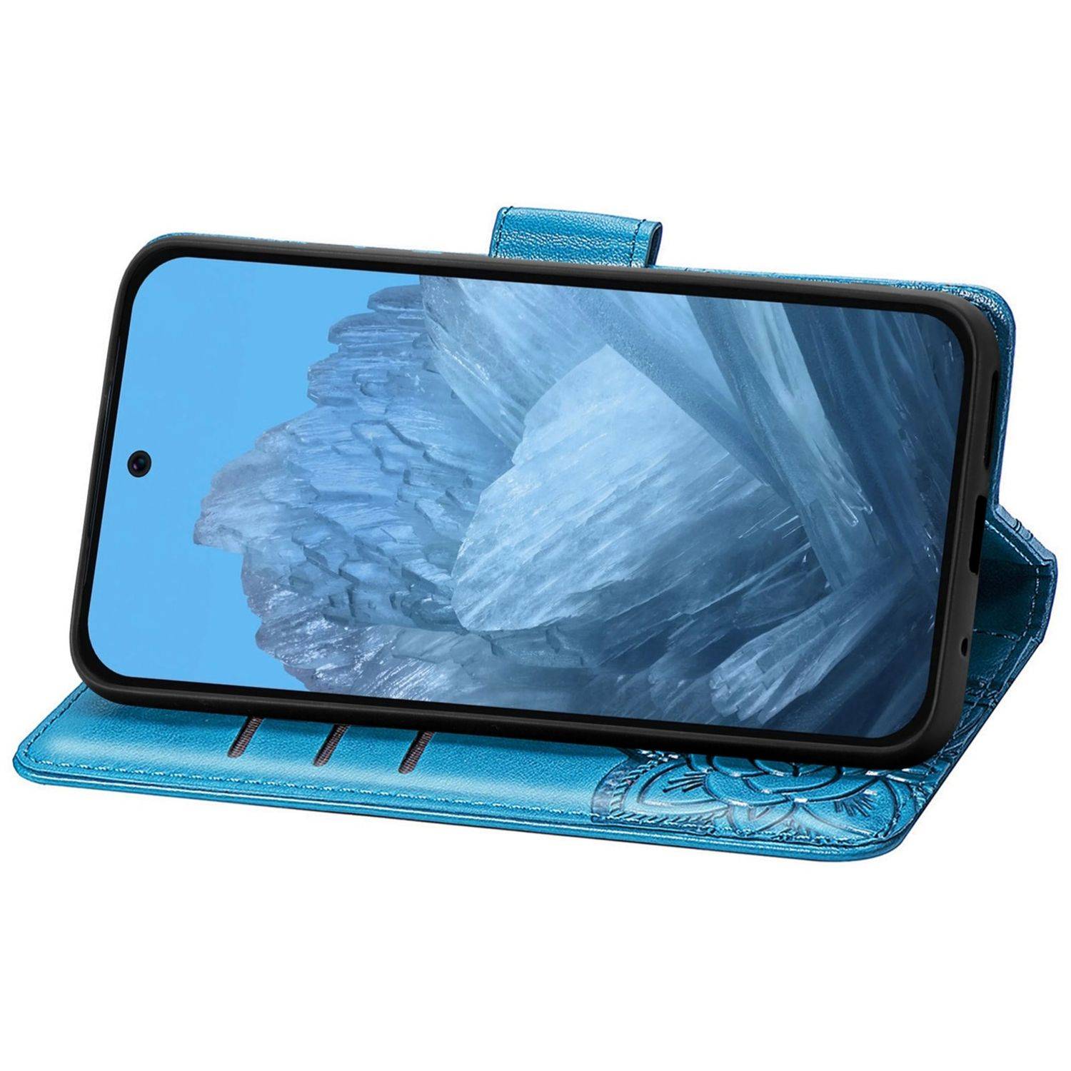 Für Google Pixel 9 / 9 Pro Kunstleder Wallet Handy Tasche Schmetterling Design Hülle Etuis Blau