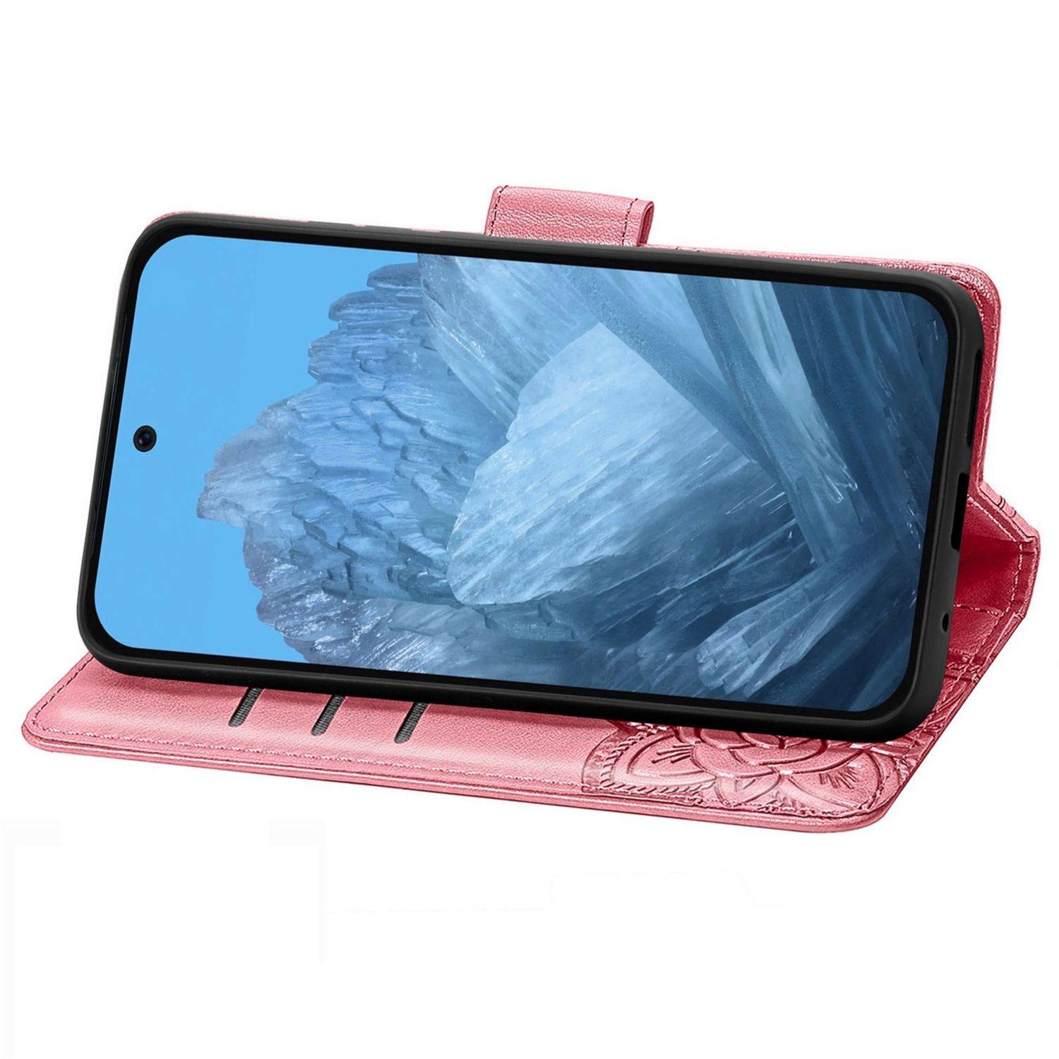 Für Google Pixel 9 / 9 Pro Kunstleder Wallet Handy Tasche Schmetterling Design Hülle Etuis Pink