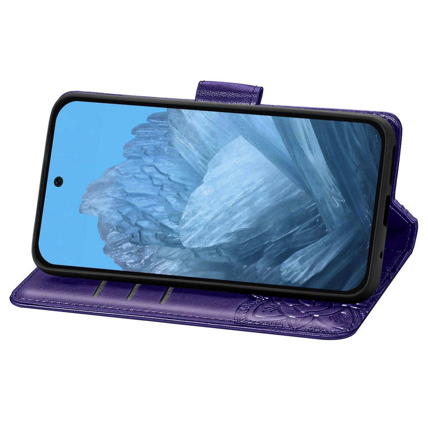 Für Google Pixel 9 / 9 Pro Kunstleder Wallet Handy Tasche Schmetterling Design Hülle Etuis Lila