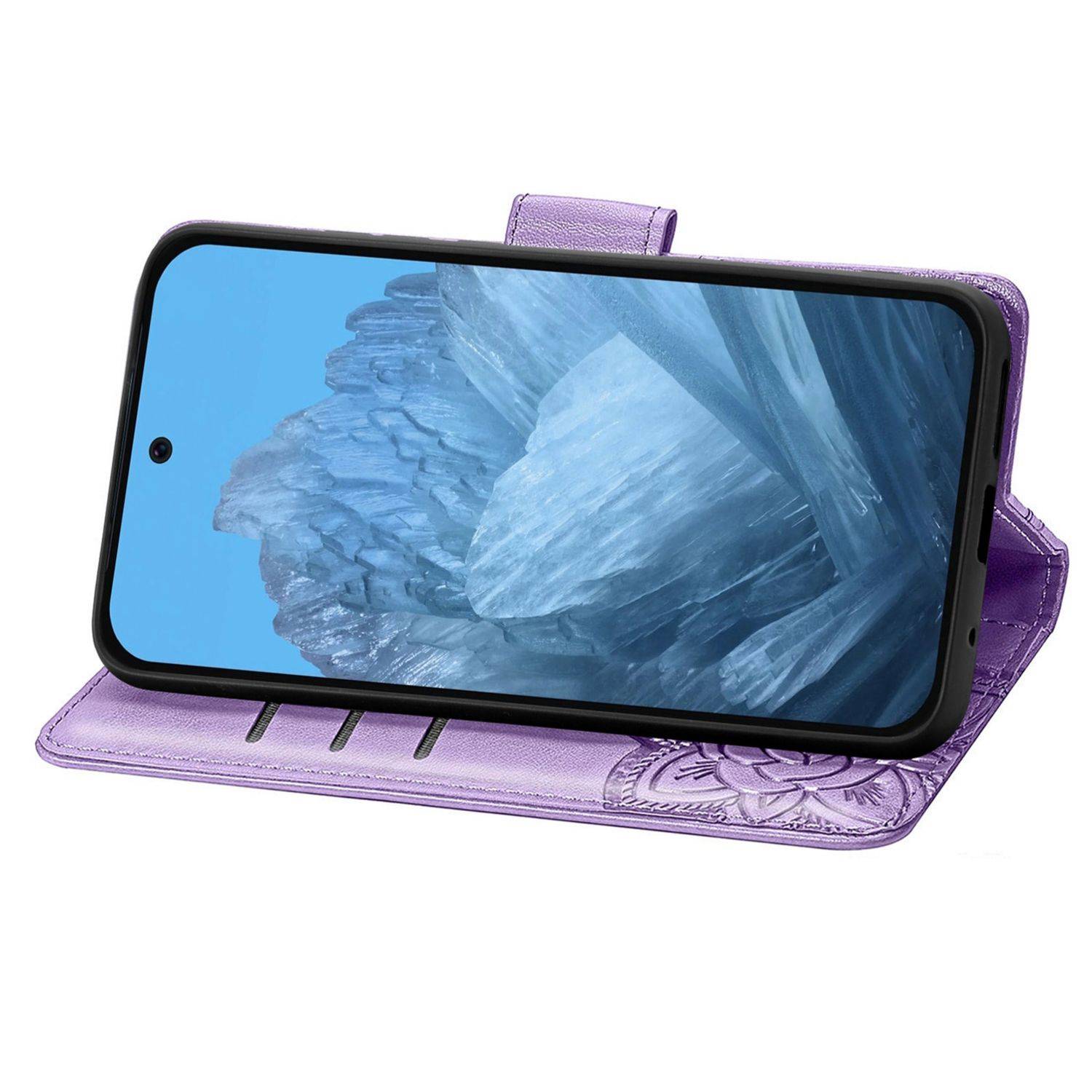 Für Google Pixel 9 / 9 Pro Kunstleder Wallet Handy Tasche Schmetterling Design Hülle Etuis Hell-Lila