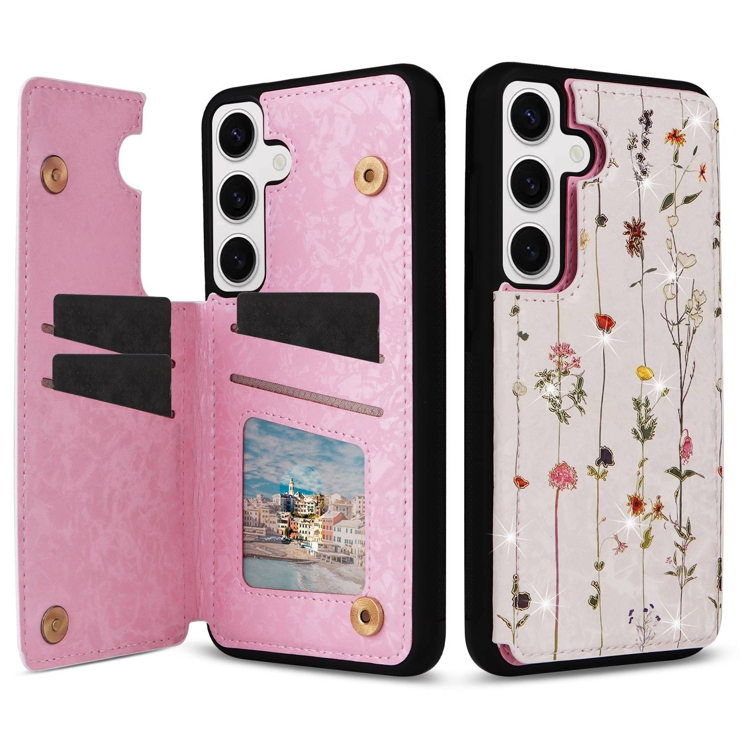 Für Samsung Galaxy S24 RFID Anti Datenklau Hülle Tasche Blumen Motiv 2