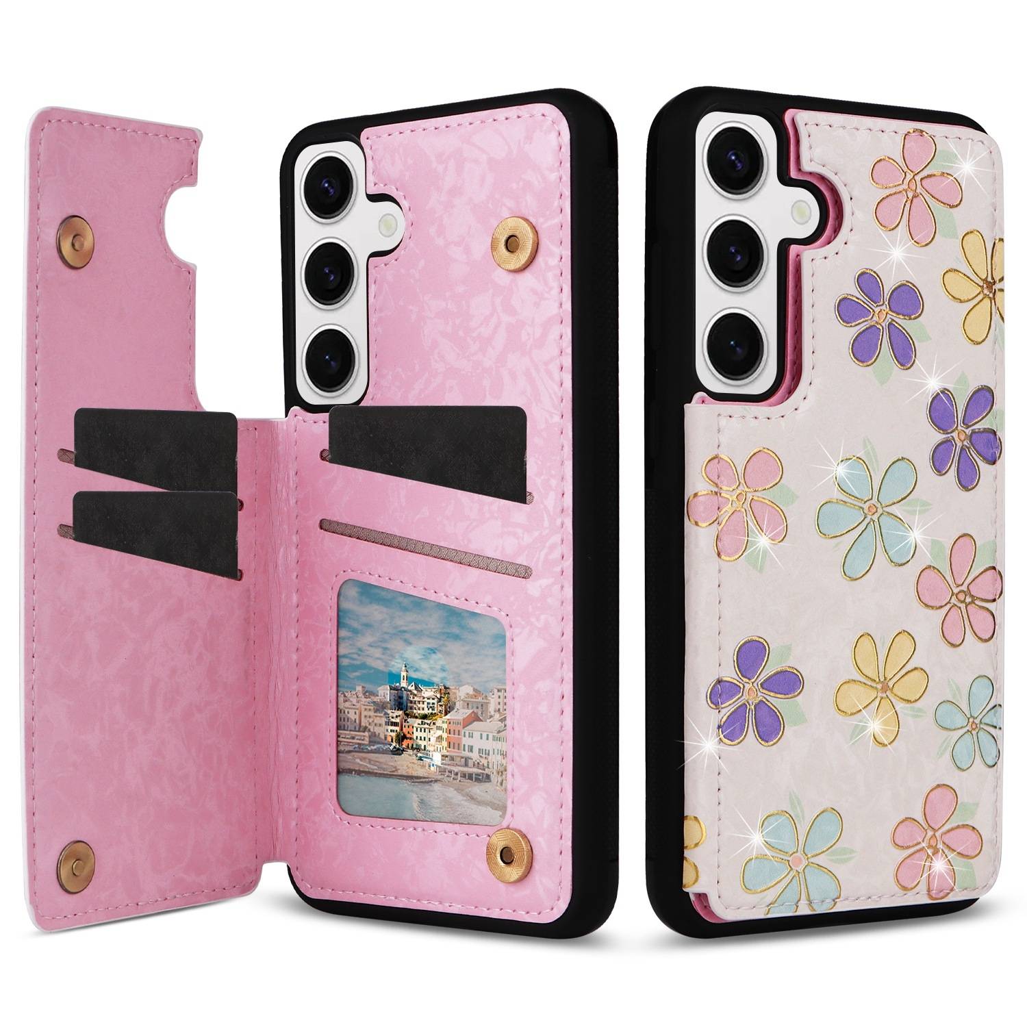 Für Samsung Galaxy S24 RFID Anti Datenklau Hülle Tasche Blumen Motiv 3
