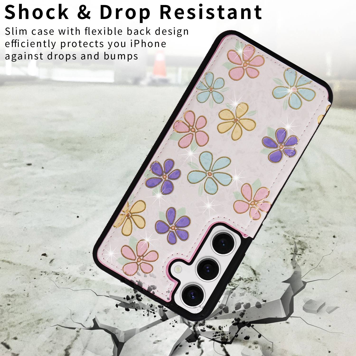 Für Samsung Galaxy S24 RFID Anti Datenklau Hülle Tasche Blumen Motiv 3