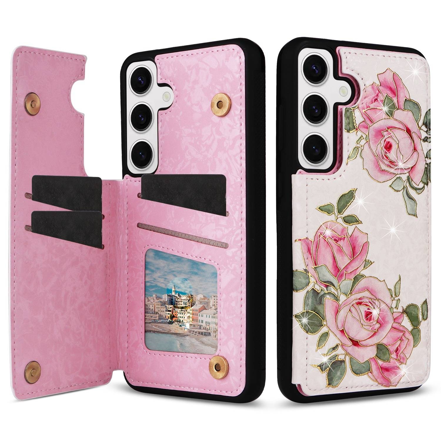 Für Samsung Galaxy S24 RFID Anti Datenklau Hülle Tasche Blumen Motiv 4