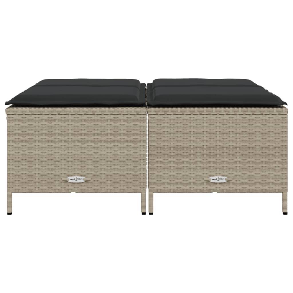 vidaXL Gartenhocker mit Kissen 4 Stk. Hellgrau Poly Rattan