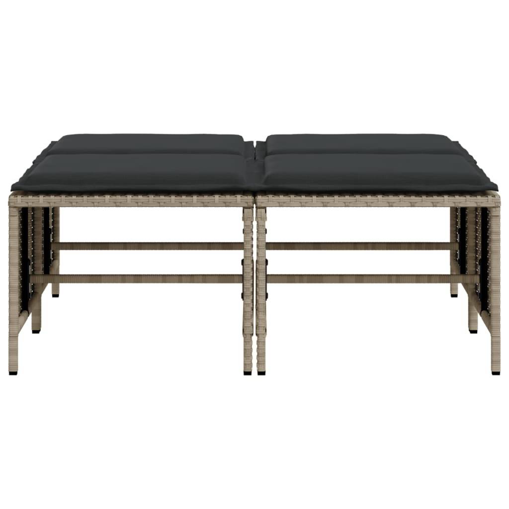 vidaXL Gartenhocker mit Kissen 4 Stk. Hellgrau Poly Rattan