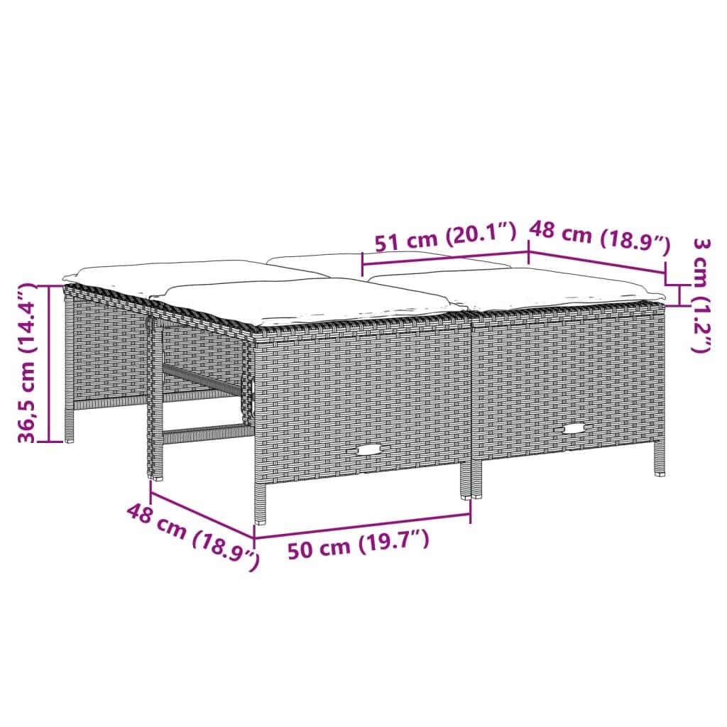 vidaXL Gartenhocker mit Kissen 4 Stk. Hellgrau Poly Rattan