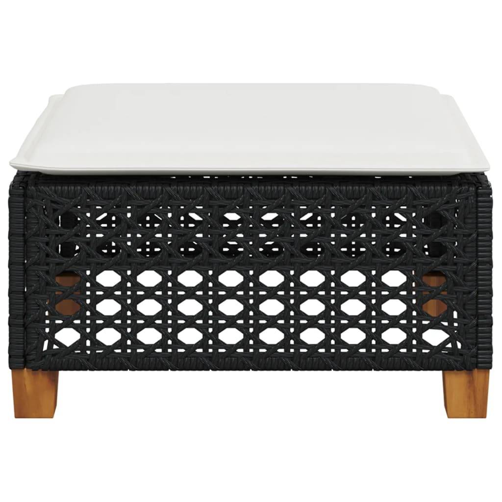 vidaXL Gartenhocker mit Kissen Schwarz 63,5x56x32 cm Poly Rattan