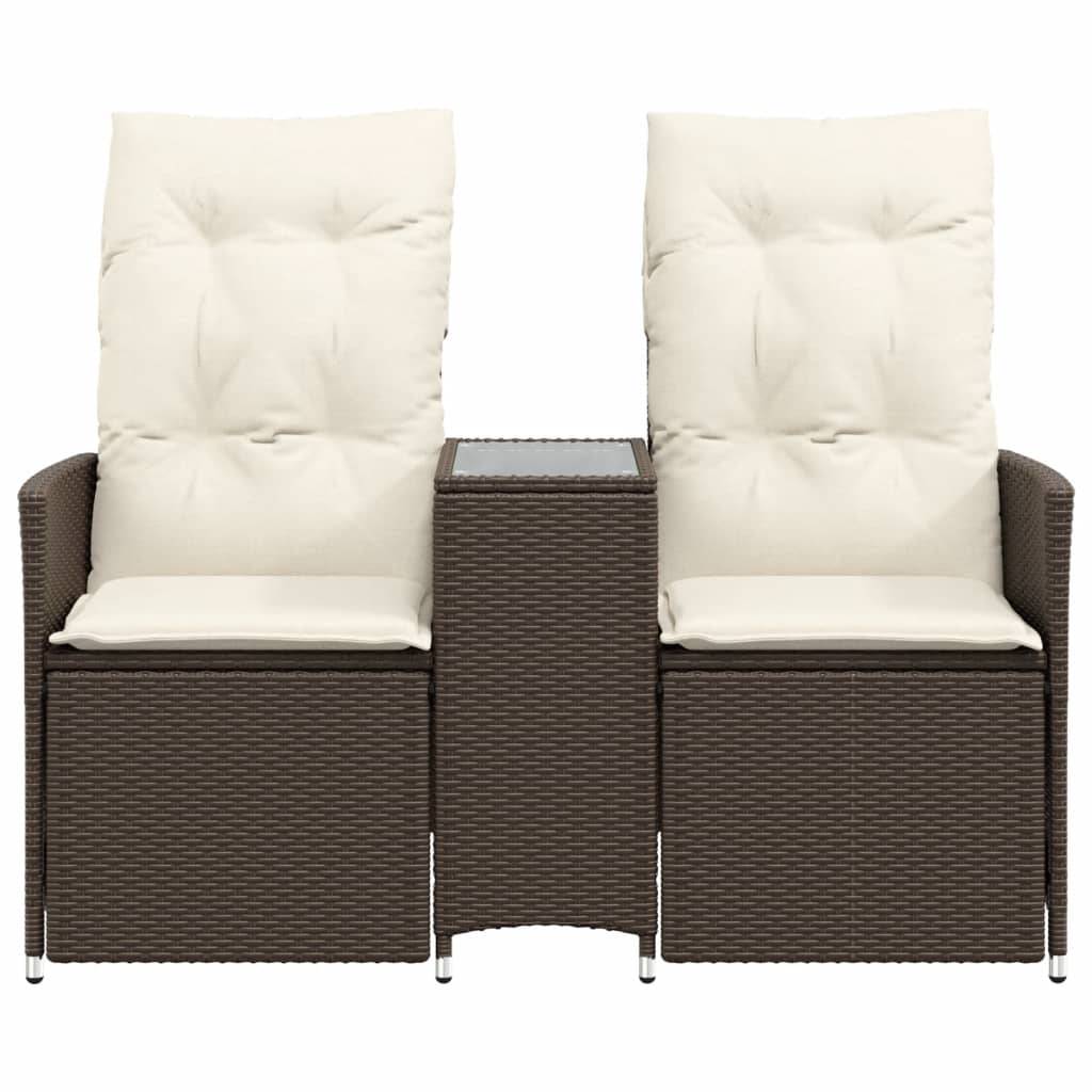 vidaXL Gartensofa 2-Sitzer Verstellbar mit Tisch Braun Poly Rattan
