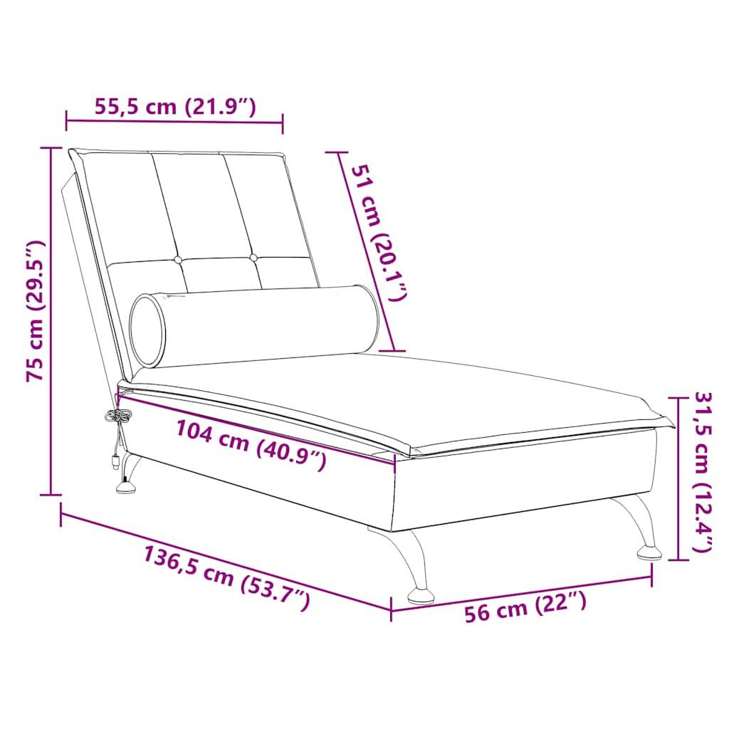 vidaXL Massage-Chaiselongue mit Nackenrolle Hellgrau Samt