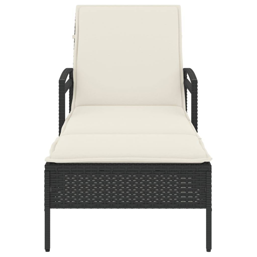 vidaXL Sonnenliege mit Auflage Schwarz 63x200x81 cm Poly Rattan