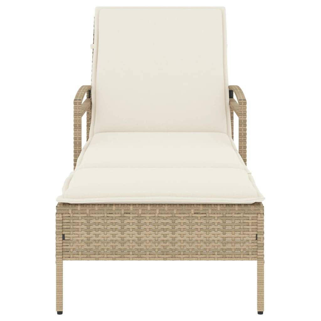 vidaXL Sonnenliege mit Auflage Beige 63x200x81 cm Poly Rattan