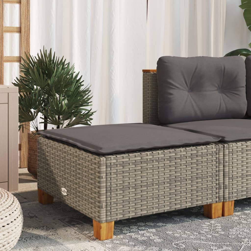 vidaXL Gartenhocker mit Kissen Grau 63,5x56x32 cm Poly Rattan