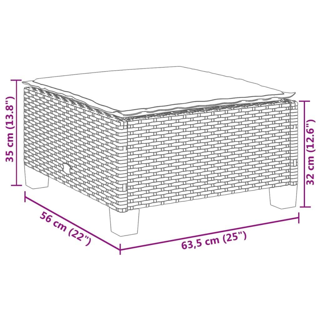 vidaXL Gartenhocker mit Kissen Grau 63,5x56x32 cm Poly Rattan