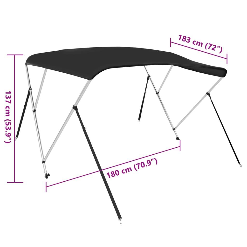 vidaXL 3-Bow Bimini-Top Schwarz 183x180x137 cm