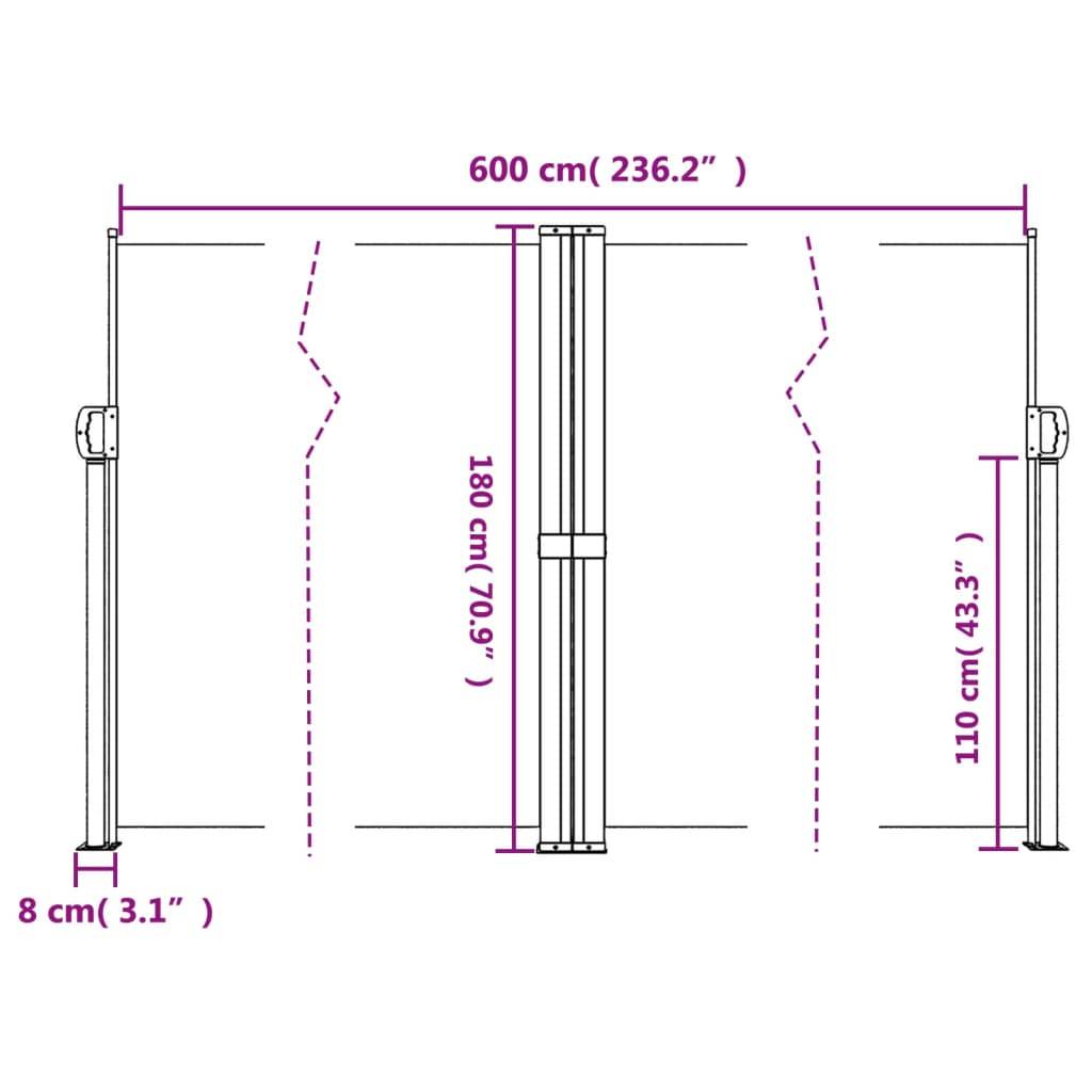 vidaXL Seitenmarkise Ausziehbar Weiß 180x600 cm