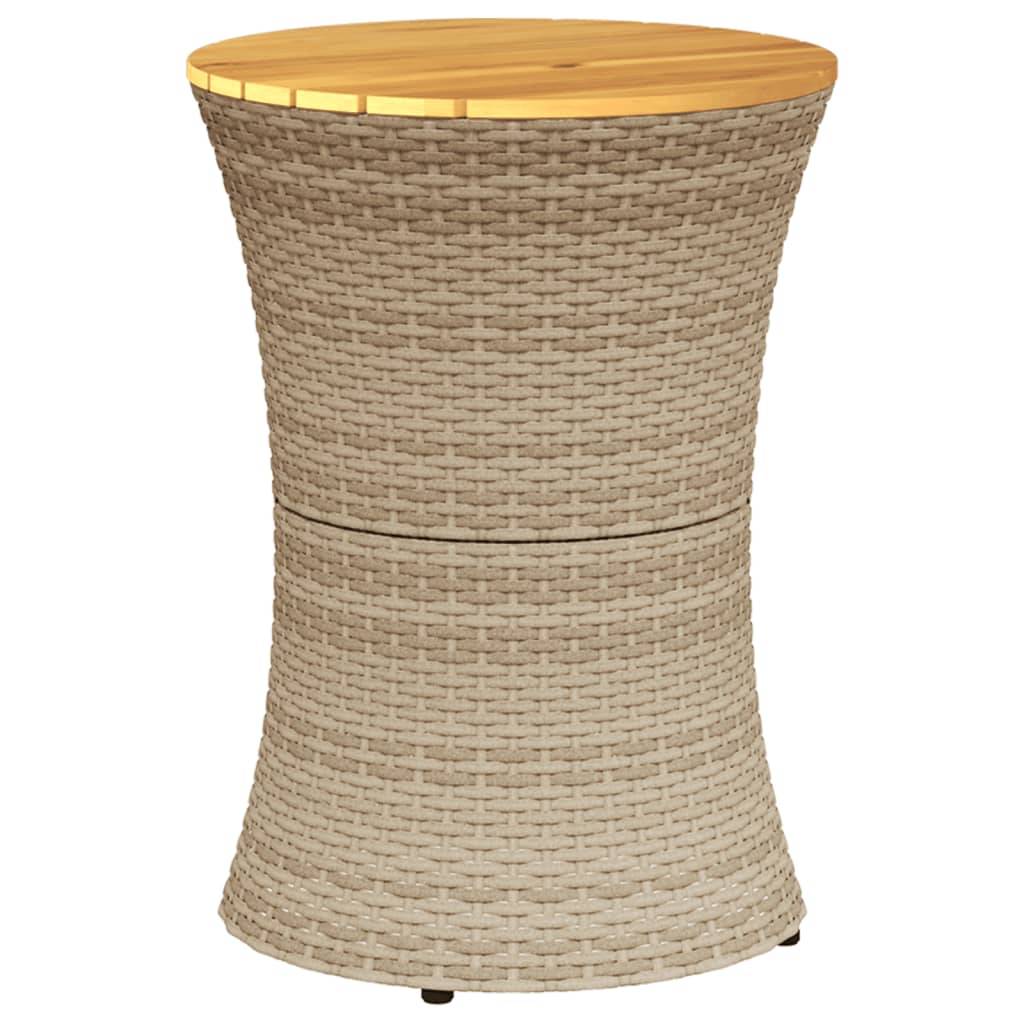 vidaXL Garten-Beistelltisch Trommelform Beige Poly Rattan Massivholz