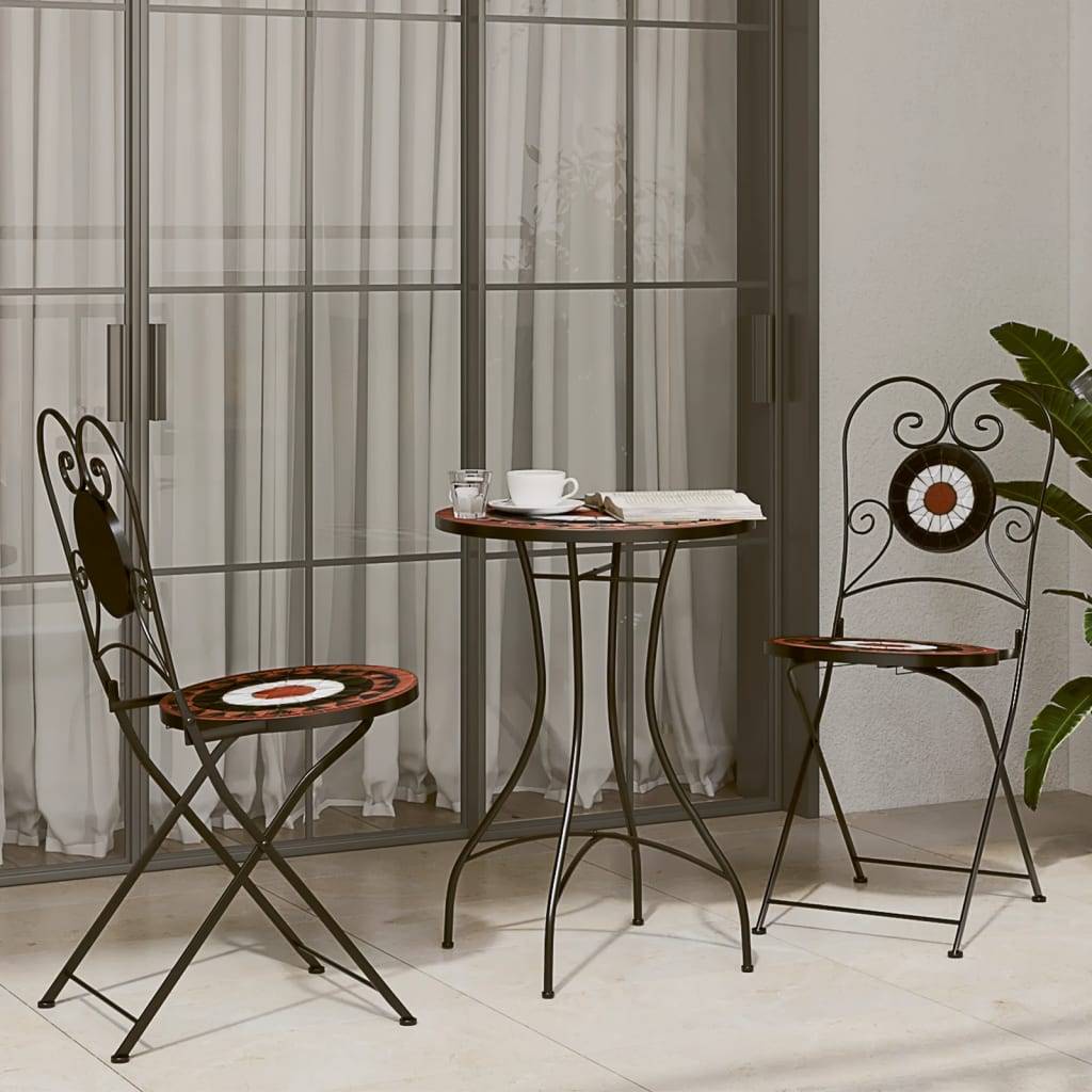 vidaXL Mosaik-Bistrotisch Terrakottarot und Weiß Ø50x70 cm Keramik