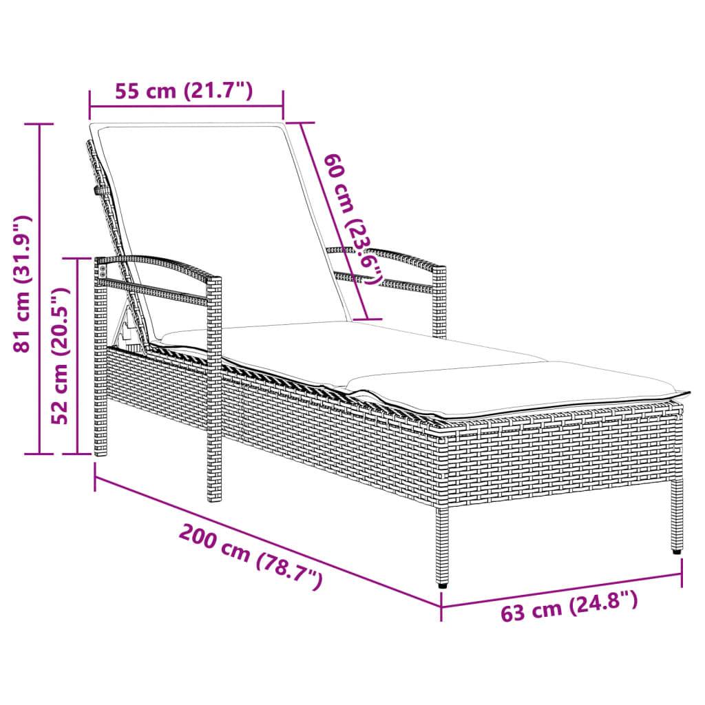 vidaXL Sonnenliege mit Auflage Beige 63x200x81 cm Poly Rattan