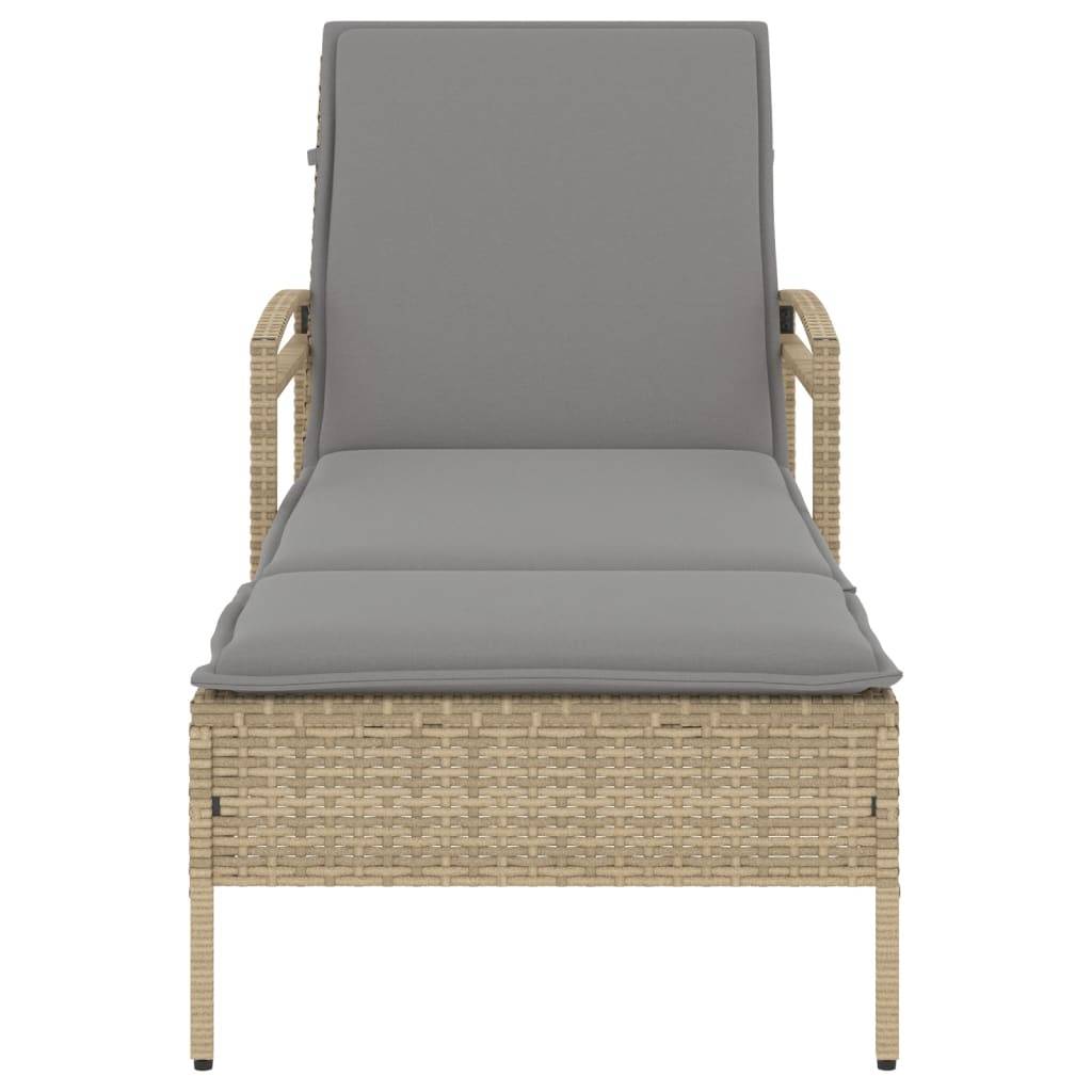 vidaXL Sonnenliege mit Auflage Beige 63x200x81 cm Poly Rattan