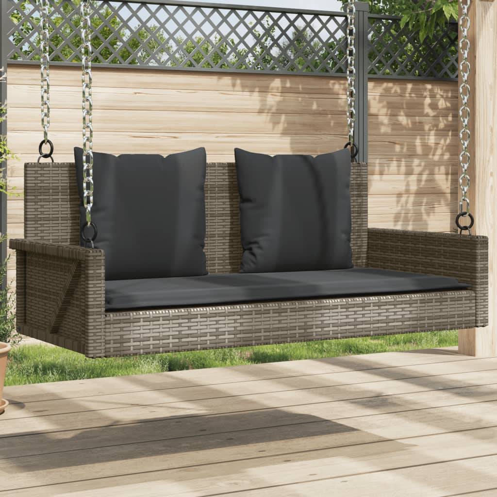 vidaXL Hängebank mit Kissen Grau 119x56x48 cm Poly Rattan