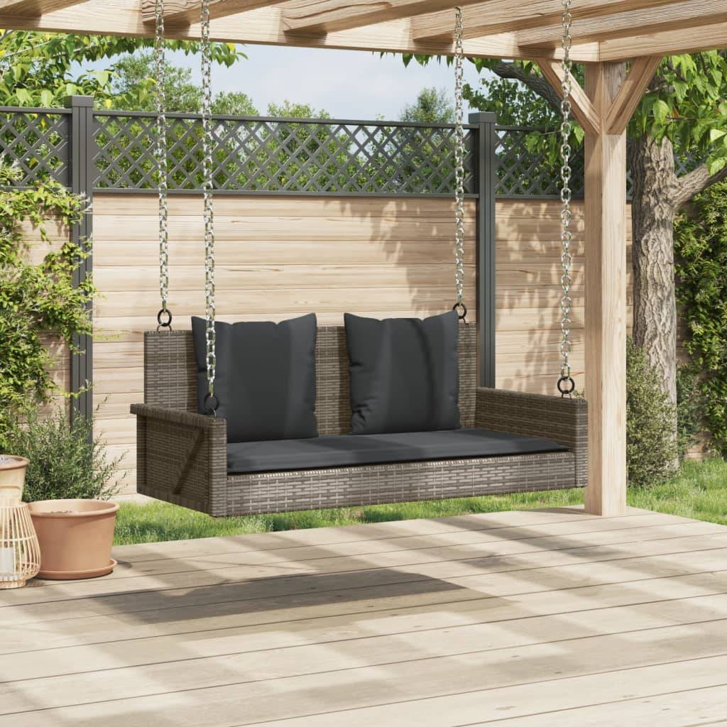 vidaXL Hängebank mit Kissen Grau 119x56x48 cm Poly Rattan